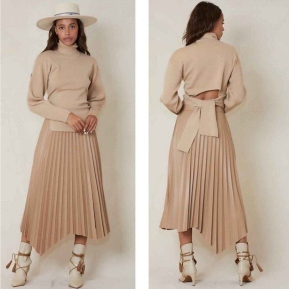 Jonathan Simkhai Sweater Eleanor Back Tie Turtleneck in Camel